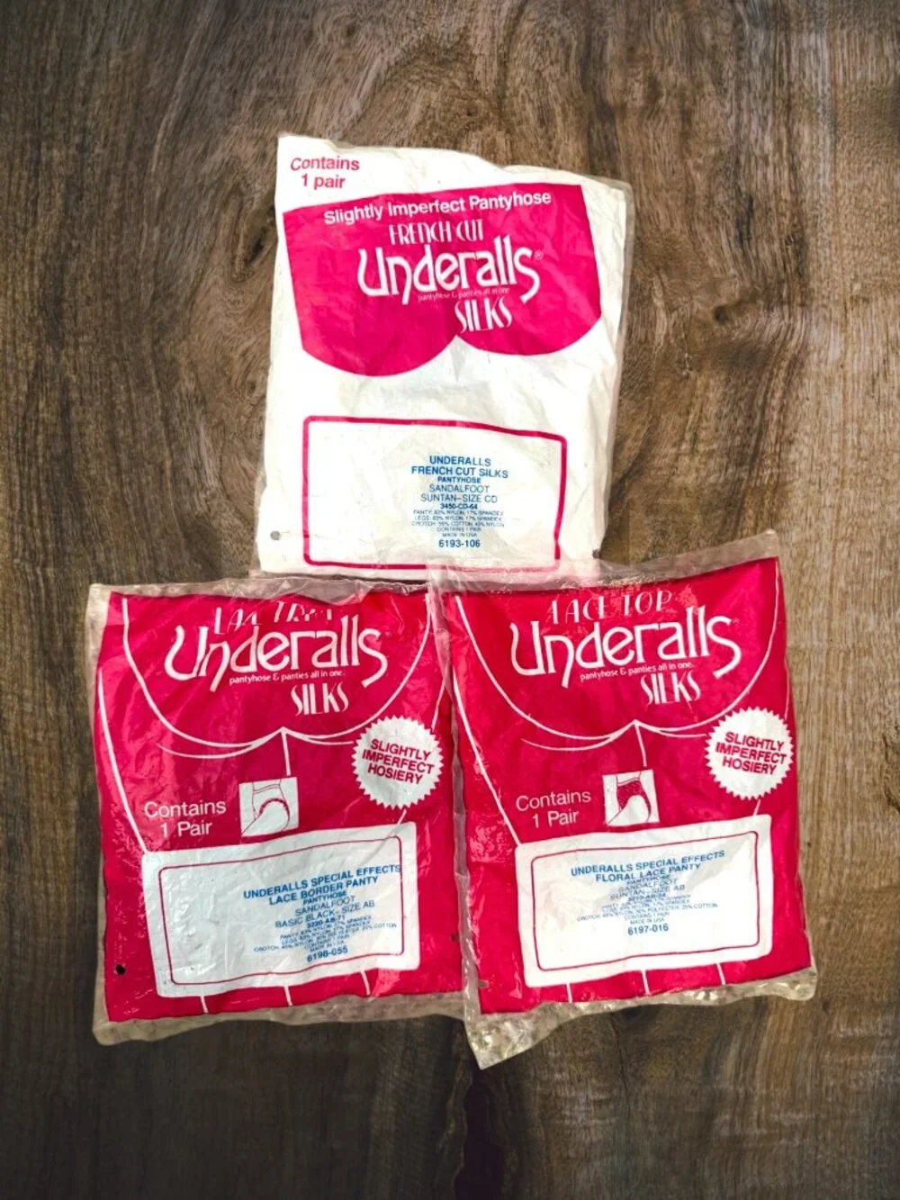 Vintage Underalls Silks Pantyhose Lot 3 NOS French Cut Lace Top Floral Lace USA